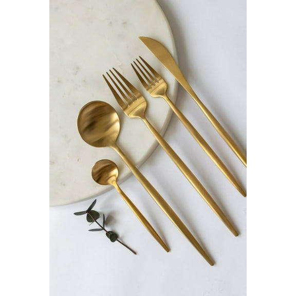 GENOA Matte Gold Flatware Set  5 Pieces (service for 4) | Brushed Stainless Steel by Marcel Ardani