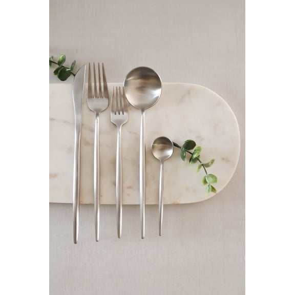 GENOA Matte Silver Flatware Set for 2, 10-Piece Brushed Stainless Steel Silverware Set with Knives, Forks and Spoons