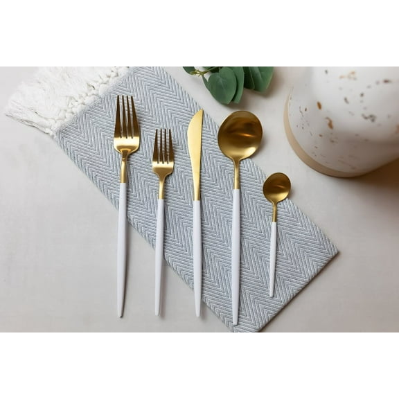 GENOA Matte White & Gold Flatware Set  5 Pieces | Marcel Ardani