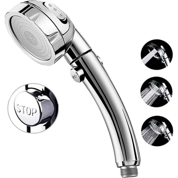 Handheld Showerhead,High Pressure Shower Head, 3-Settings Handheld Showerhead with ON/Off Full Shutoff Push Button and Switch to Control Flow, Angle-Adjustable Water Saving Body Sprays(Chrome)