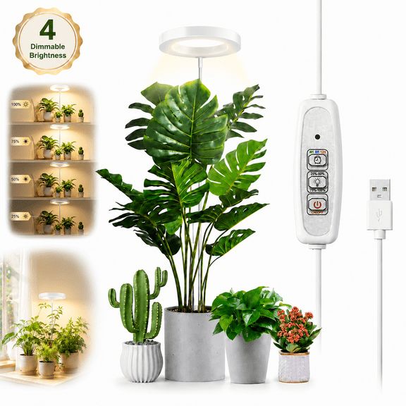 Grow Light for Indoor Plants Growing, 4 Dimmable Brightness,Full Spectrum LED Plant Light for Indoor Plants, Height Adjustable Growing Lamp with Auto On/Off Timer 4/8/12H, Ideal for Small Plants