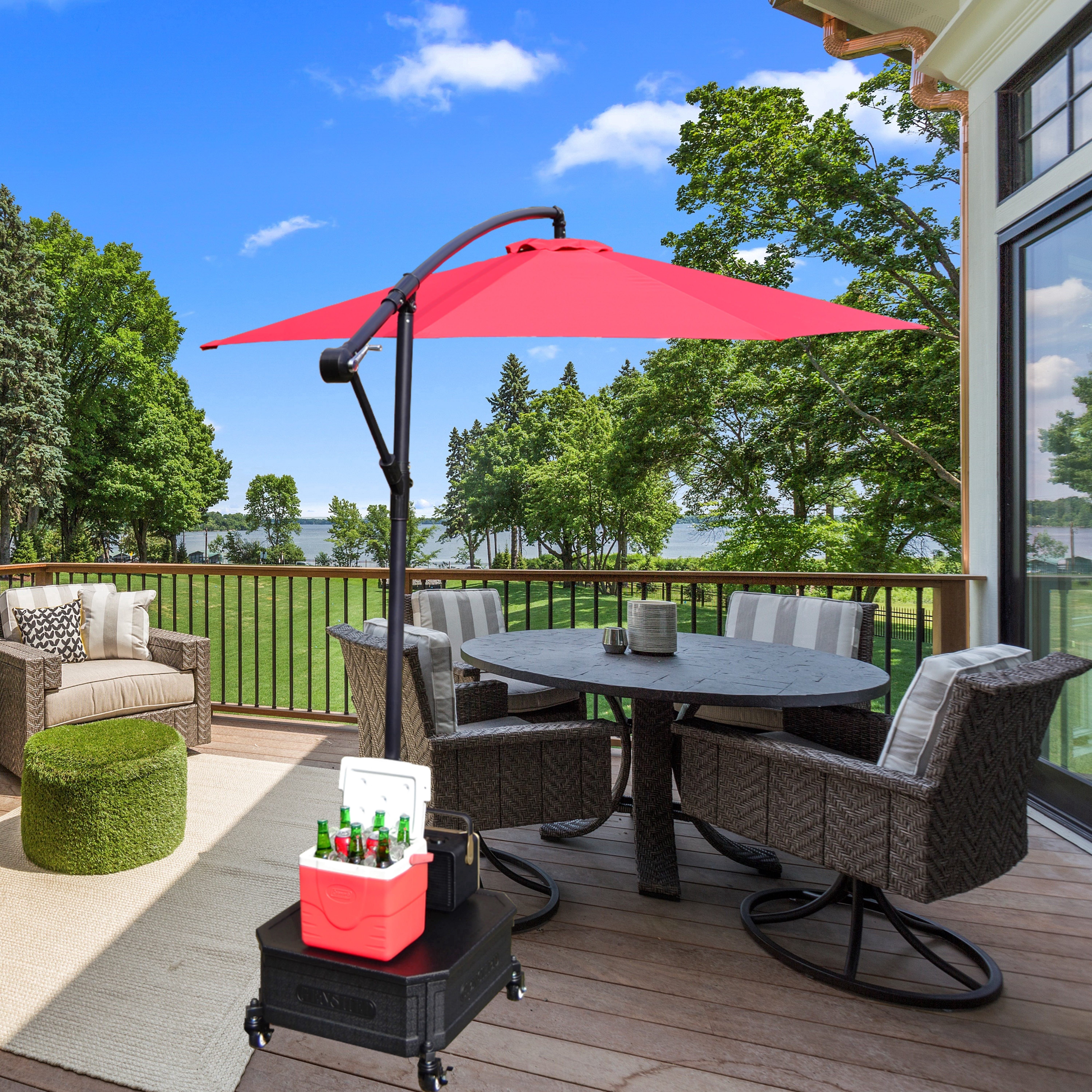 fiberbuilt black patio umbrella base Umbrellas Garden Umbrella, 7.5 Foot Canopy and White Pole : Umbrellas : Patio, Lawn & Garden country club outdoor dining ACEGOSES Patio Umbrella Base Skytop