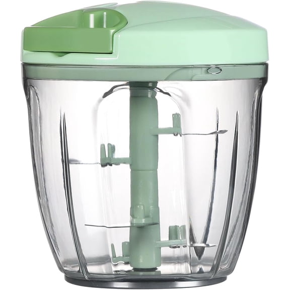 GENSIMEI Manual Food Processor Vegetable Chopper, Portable Hand Pull String Garlic Mincer Onion Cutter for Veggies, Ginger, Fruits, Nuts, Herbs, etc., 900ml, Green
