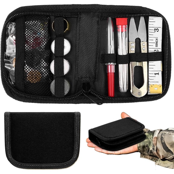 GENSIMEI Survival Sewing Kit Tactical with Buttons Durable Nylon Portable Small Sewing Kit for Men Women Complete Thread Needle Repair Tools for Travel Field Emergency(Black,1)