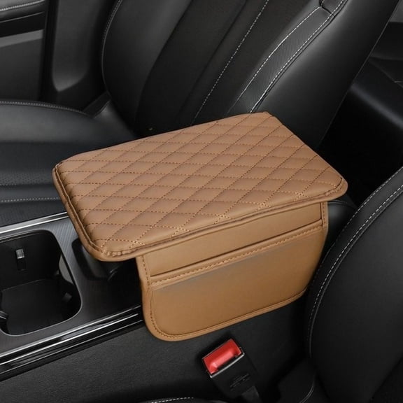 GENSIMEI Microfiber Leather Car Armrest Cover with Storage Pockets, Universal Soft Console Cushion for Most Car, Black