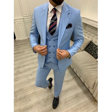 Men’s Royal Blue 3 Piece Suit Set with Vest – Formal Wedding and Party Wear Suit - Saphire Cobalt blue