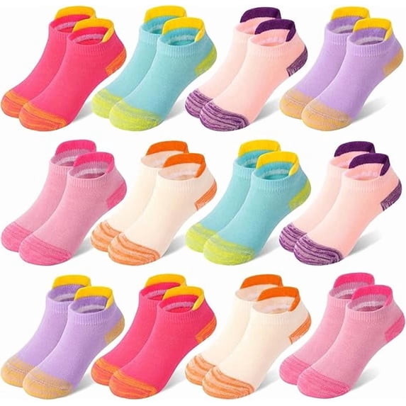 GENTABY 12 Pairs Girls Socks Cotton Ankle Socks For Kids 1-14 Years