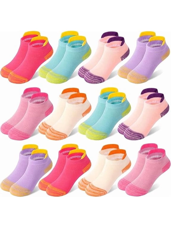12 Pairs Girls Socks Cotton Ankle Socks For Kids 1-14 Years