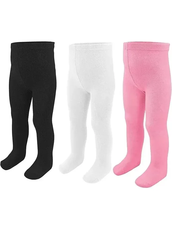 Baby Girls Tights 3 Pack Toddler Girls Leggings Stocking 0-24 M | Soft Cotton, Newborn Infant Tights, Enlarged Crotch, Skin Friendly