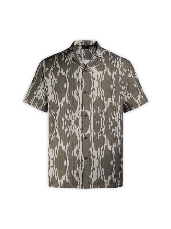 Men's Quick Dry Woodland Camo Hawaiian Shirt, Lightweight Breathable Short Sleeve Button Down, Size XL