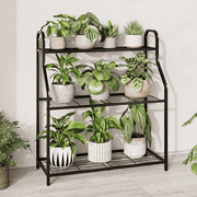Bamworld 3 Tier Plant Stand Metal   Waterproof Flower Stand for Indoor & Outdoor Use, Robust Plant Shelf with 3 Levels, Plant Holder Rack for Garden Patio Balcony Living Room, Black