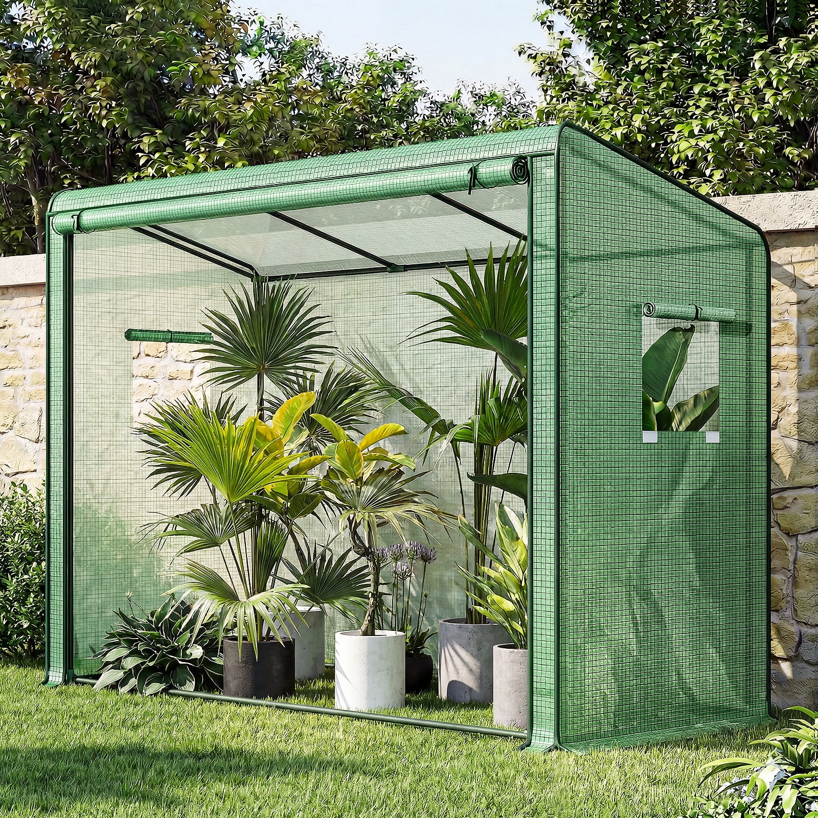 GENTINGBRO Portable Mini Greenhouse Small Green House with Waterproof Pad Plant Cover Tent for Garden Small Plants Indoor Outdoor, Green PE