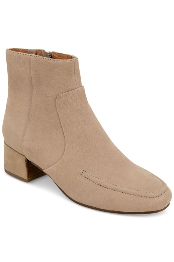 GENTLE SOULS KENNETH COLE Womens Beige Padded Goring Ella Apron Square Toe Block Heel Zip-Up Leather Booties 5.5 M