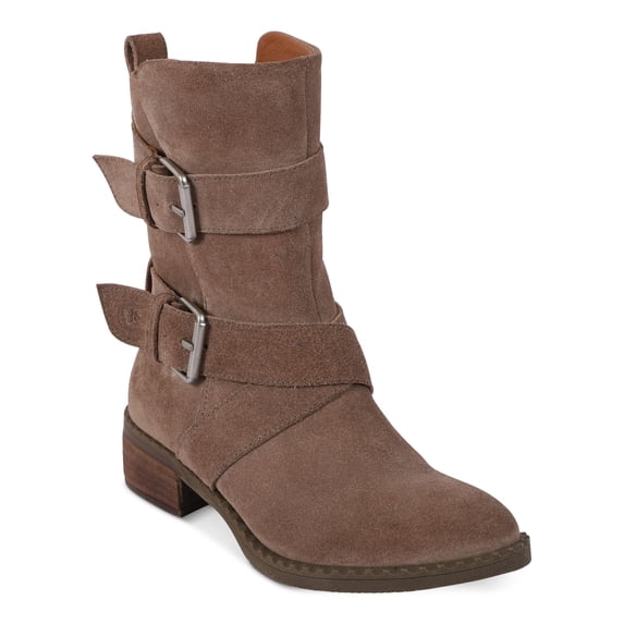 GENTLE SOULS KENNETH COLE Womens Beige Pull Tab Cushioned Buckle Accent Best Double Buckle Round Toe Block Heel Zip-Up Leather Boots Shoes 9.5 M