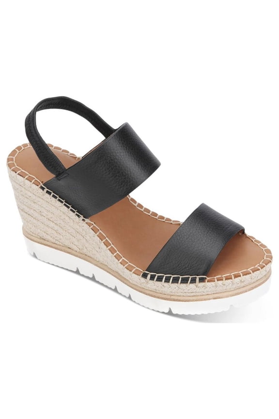 GENTLE SOULS KENNETH COLE Womens Black 1" Platform Jute Wrapped Cushioned Stretch Elyssa Almond Toe Wedge Slip On Leather Espadrille Shoes 10