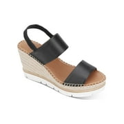 GENTLE SOULS KENNETH COLE Womens Black 1" Platform Jute Wrapped Cushioned Stretch Elyssa Almond Toe Wedge Slip On Leather Espadrille Shoes 6.5