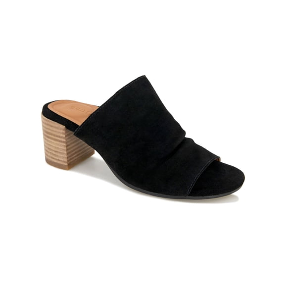 GENTLE SOULS KENNETH COLE Womens Black Cushioned Goring Chas Open Toe Stacked Heel Slip On Leather Heeled Sandal 6 M