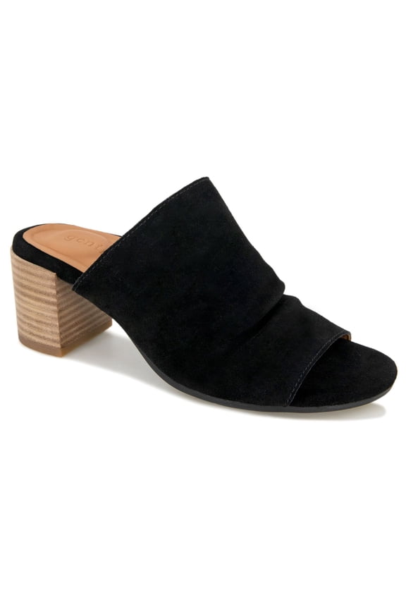 GENTLE SOULS KENNETH COLE Womens Black Cushioned Goring Chas Open Toe Stacked Heel Slip On Leather Heeled Sandal 6 M