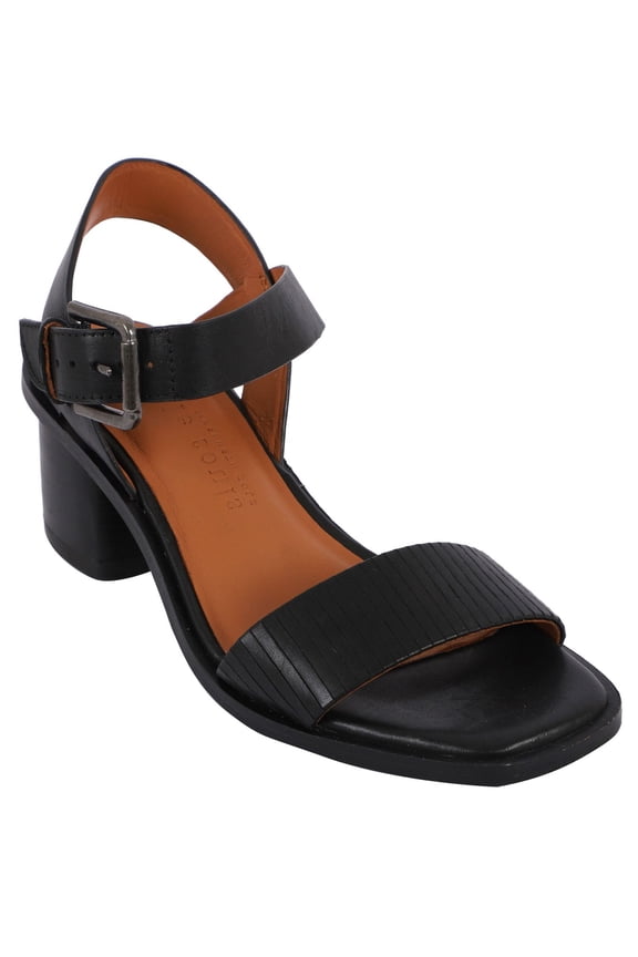 GENTLE SOULS KENNETH COLE Womens Black Strpe Ankle Strap Padded Maddy Square Toe Flare Buckle Leather Heeled Sandal 8.5