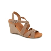 GENTLE SOULS KENNETH COLE Womens Brown Goring Cushioned Isla Open Toe Wedge Buckle Leather Heeled Sandal 9.5 M