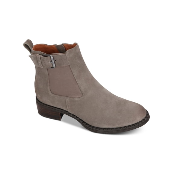 GENTLE SOULS KENNETH COLE Womens Gray Goring Buckle Accent Cushioned Best Buckle Chelsea Round Toe Block Heel Zip-Up Leather Booties 8.5 M