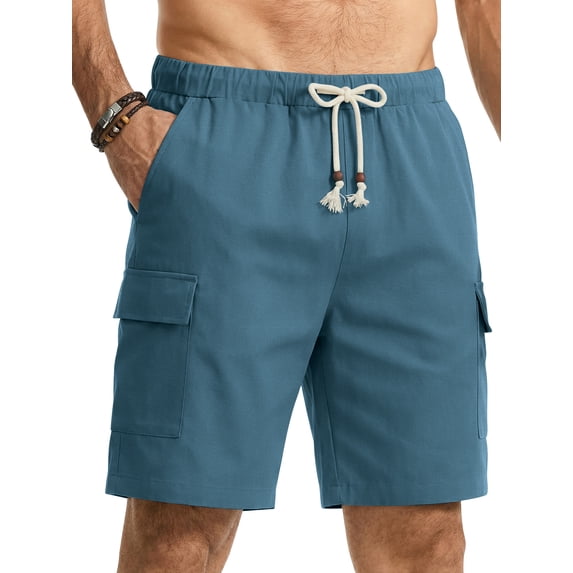 GENTS BLISS Cargo Men Linen Shorts Elastic Waist Drawstring Shorts for Men Summer Beach Shorts with Pockets