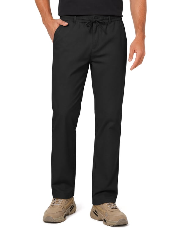 Men Dress Pants Elastic Waist Drawstring Cotton Pants for Men Summer Chino Men Pants with Pocket