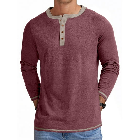 GENTS BLISS Crew Neck Henley Men Shirts Long Sleeve Shirts for Men Casual Color Block Tops