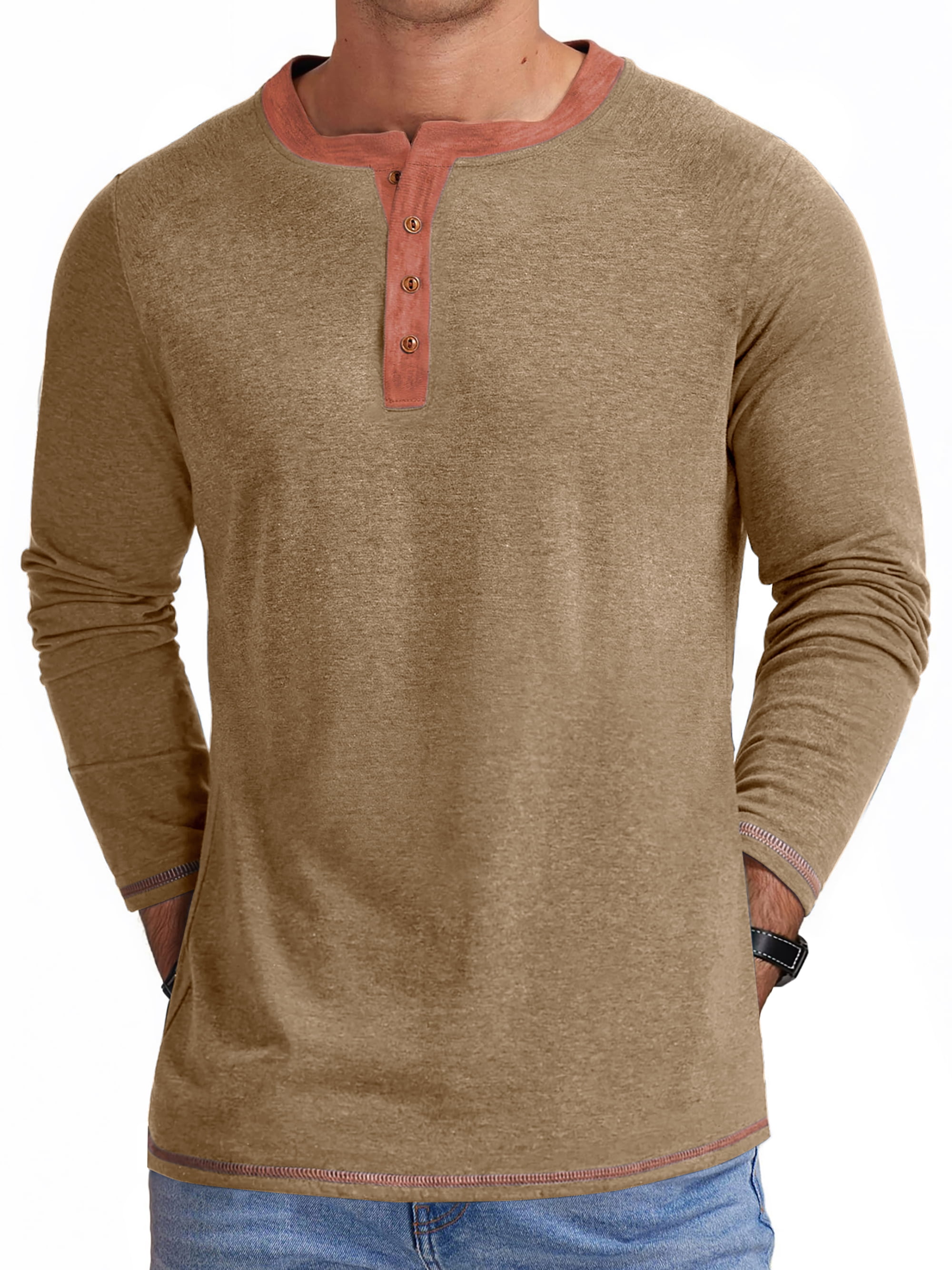 Gents Bliss Long Sleeve Henley Shirts for Men, Crew Neck, Color Block ...