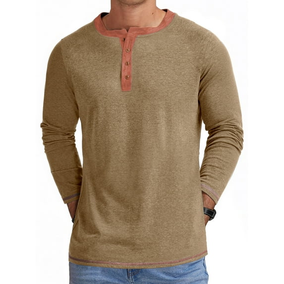 GENTS BLISS Crew Neck Henley Men Shirts Long Sleeve Shirts for Men Casual Color Block Tops
