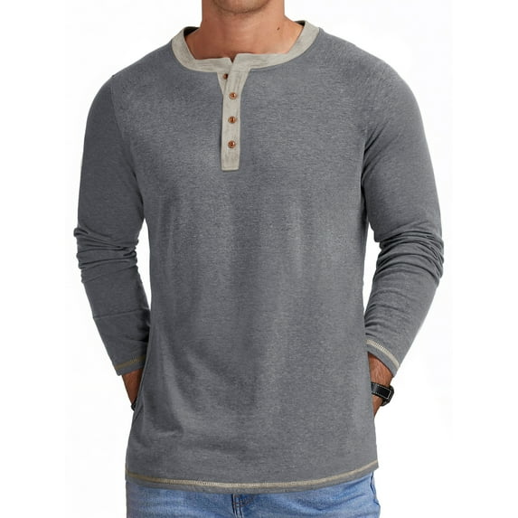 GENTS BLISS Crew Neck Henley Men Shirts Long Sleeve Shirts for Men Casual Color Block Tops