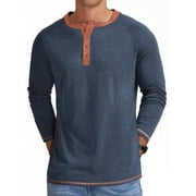 GENTS BLISS Crew Neck Henley Men Shirts Long Sleeve Shirts for Men Casual Color Block Tops