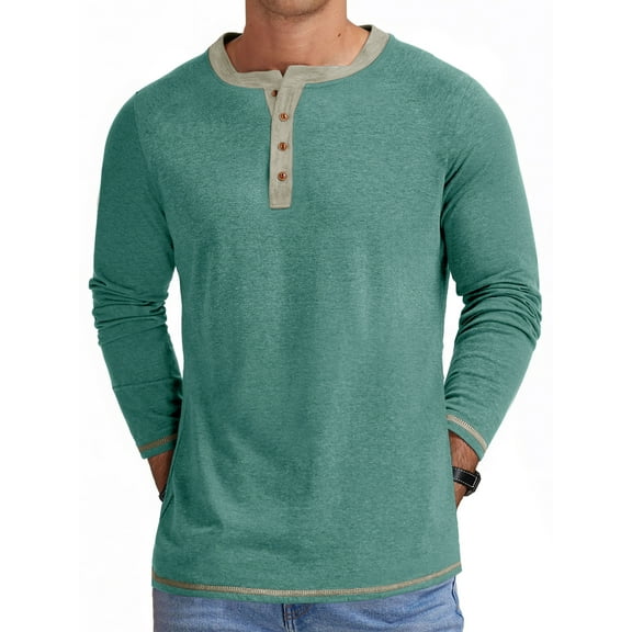 GENTS BLISS Crew Neck Henley Men Shirts Long Sleeve Shirts for Men Casual Color Block Tops
