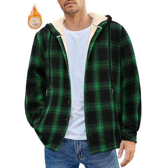 GENTS BLISS Flannel Shirts for Men Plaid Button Up Men Shirts Fleece Hooded Men Jacket Coat with Pocket