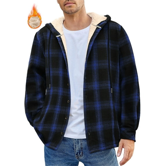 GENTS BLISS Flannel Shirts for Men Plaid Button Up Men Shirts Fleece Hooded Men Jacket Coat with Pocket
