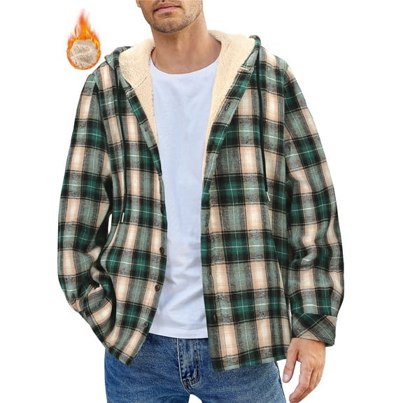 GENTS BLISS Flannel Shirts for Men Plaid Button Up Men Shirts Fleece Hooded Men Jacket Coat with Pocket