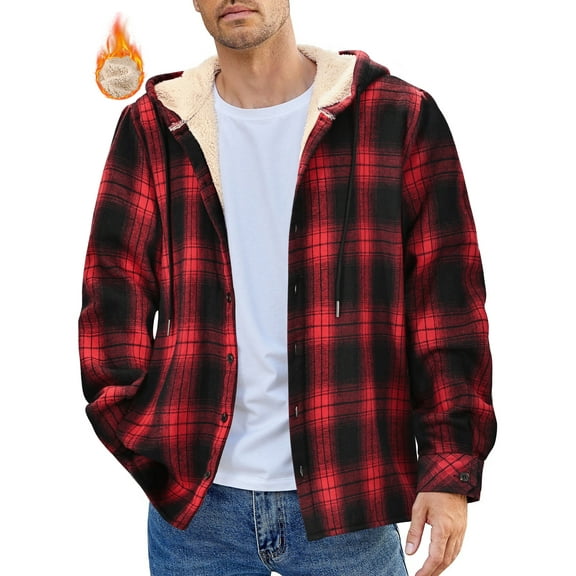 GENTS BLISS Flannel Shirts for Men Plaid Button Up Men Shirts Fleece Hooded Men Jacket Coat with Pocket
