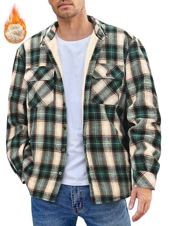 Flannel Shirts for Men Plaid Button Up Men Shirts Fleece Men Jacket Coat with Pocket