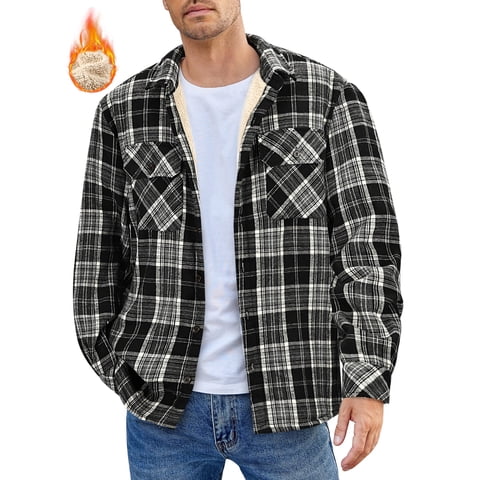 Flannel Shirts for Men Plaid Button Up Men Shirts Fleece Men Jacket Coat with Pocket