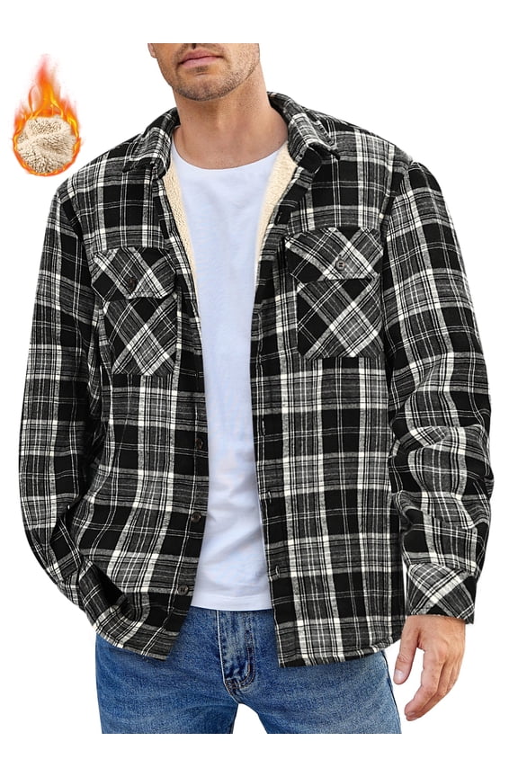 Flannel Shirts for Men Plaid Button Up Men Shirts Fleece Men Jacket Coat with Pocket
