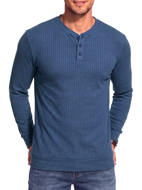 Henley Men Shirts Lightweight Long Sleeve Shirts for Men Crew Neck Casual Men T-shirts Striped Knit Shirts