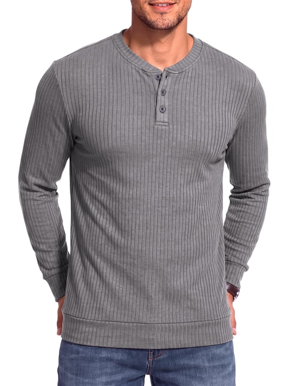 Henley Men Shirts Lightweight Long Sleeve Shirts for Men Crew Neck Casual Men T-shirts Striped Knit Shirts