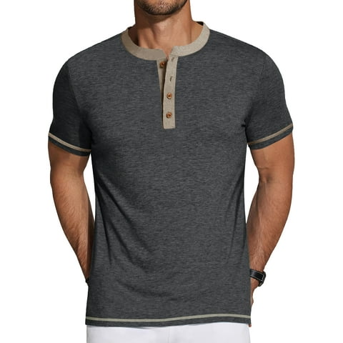 Henley Men Shirts Short Sleeve T shirts for Men Crew Neck Color Block Men Shirts