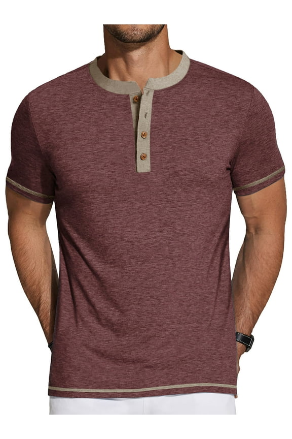 Henley Men Shirts Short Sleeve T shirts for Men Crew Neck Color Block Men Shirts