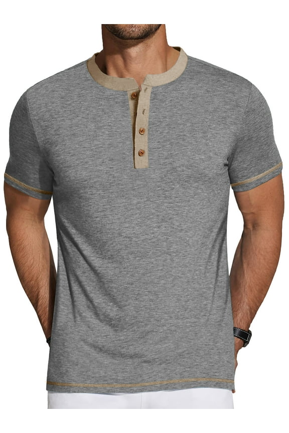 Henley Men Shirts Short Sleeve T shirts for Men Crew Neck Color Block Men Shirts
