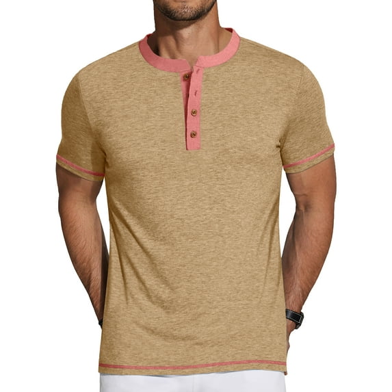 GENTS BLISS Henley Men Shirts Short Sleeve T shirts for Men Crew Neck Color Block Men Shirts