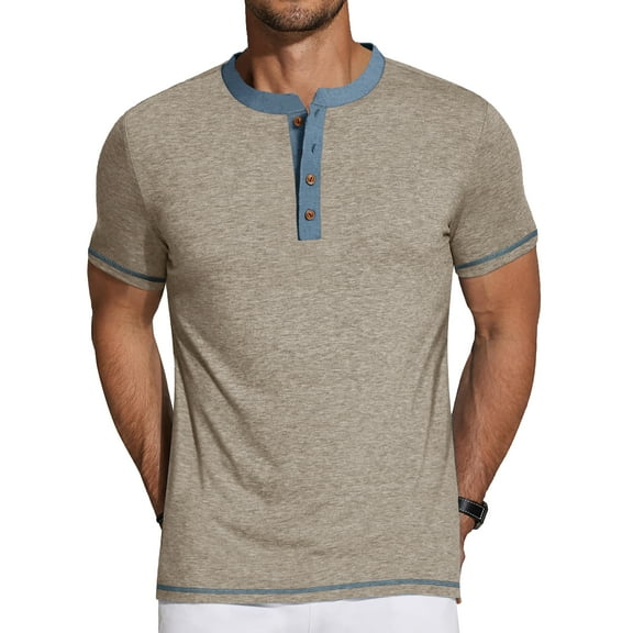 GENTS BLISS Henley Men Shirts Short Sleeve T shirts for Men Crew Neck Color Block Men Shirts
