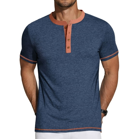 GENTS BLISS Henley Men Shirts Short Sleeve T shirts for Men Crew Neck Color Block Men Shirts