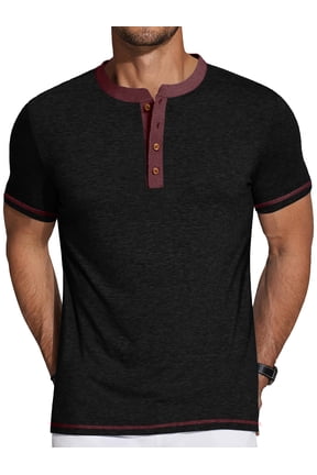 Henley Men Shirts Short Sleeve T shirts for Men Crew Neck Color Block Men Shirts