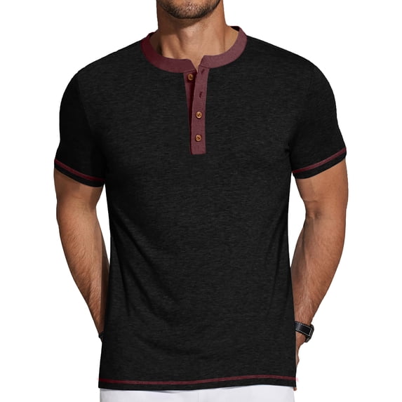 GENTS BLISS Henley Men Shirts Short Sleeve T shirts for Men Crew Neck Color Block Men Shirts